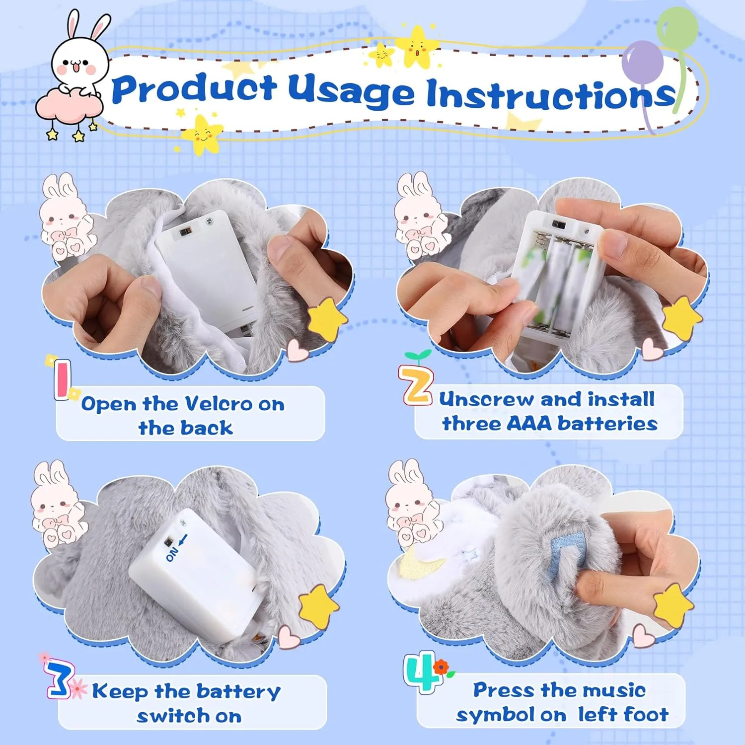 MIAODAM Breathing Stuffed Animal Bunny Plush with Realistic Breathing Action and Lighted Music Perfect for Babies and Kids