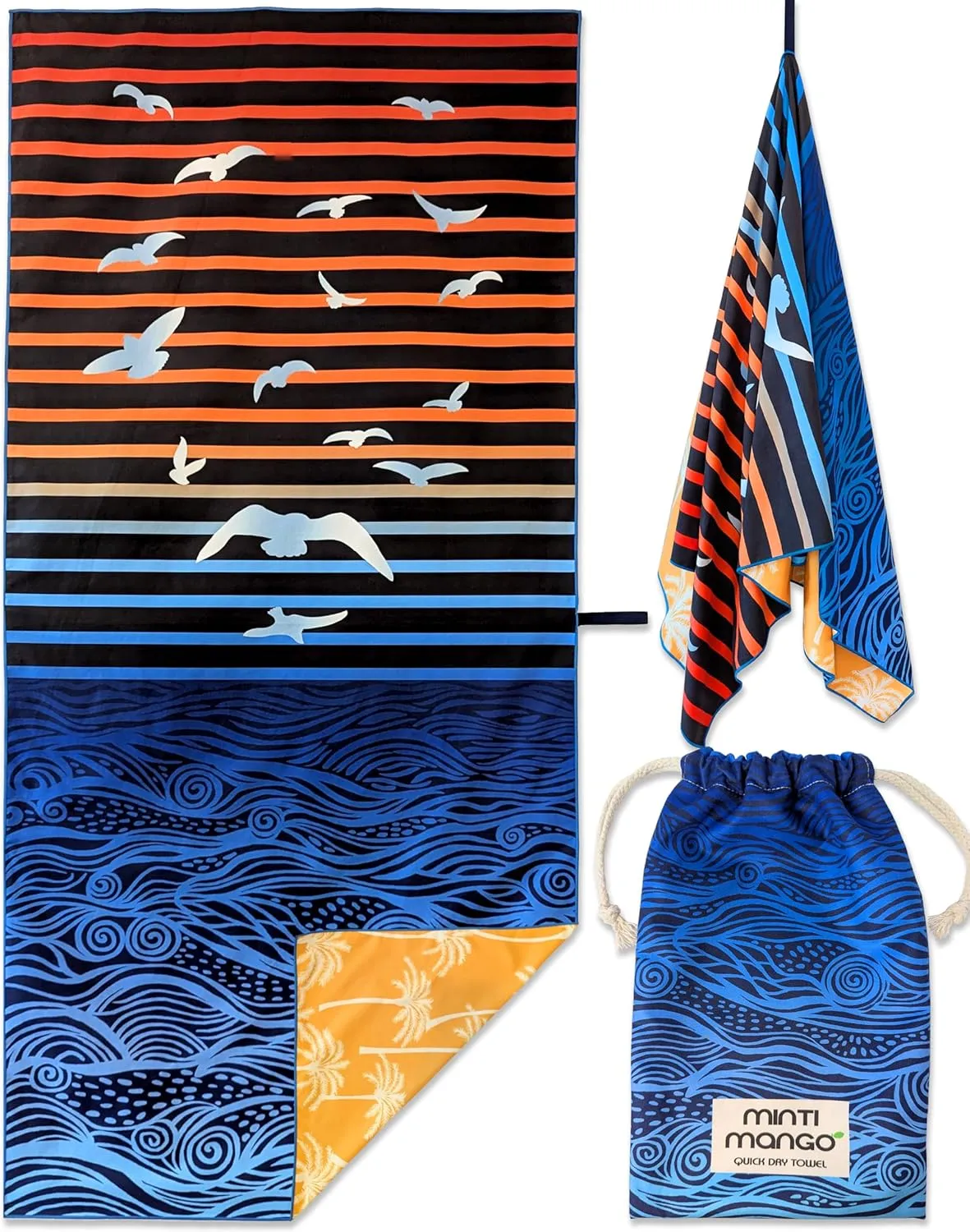 Microfiber Beach Towel Oversized 71"X32" Lightweight -Quick Dry, Sand Free, Double Sided - High Absorbent, Compact Includes Carry Bag, Pool, Gym, Camping, Beach Vacation Essentials, Yellow