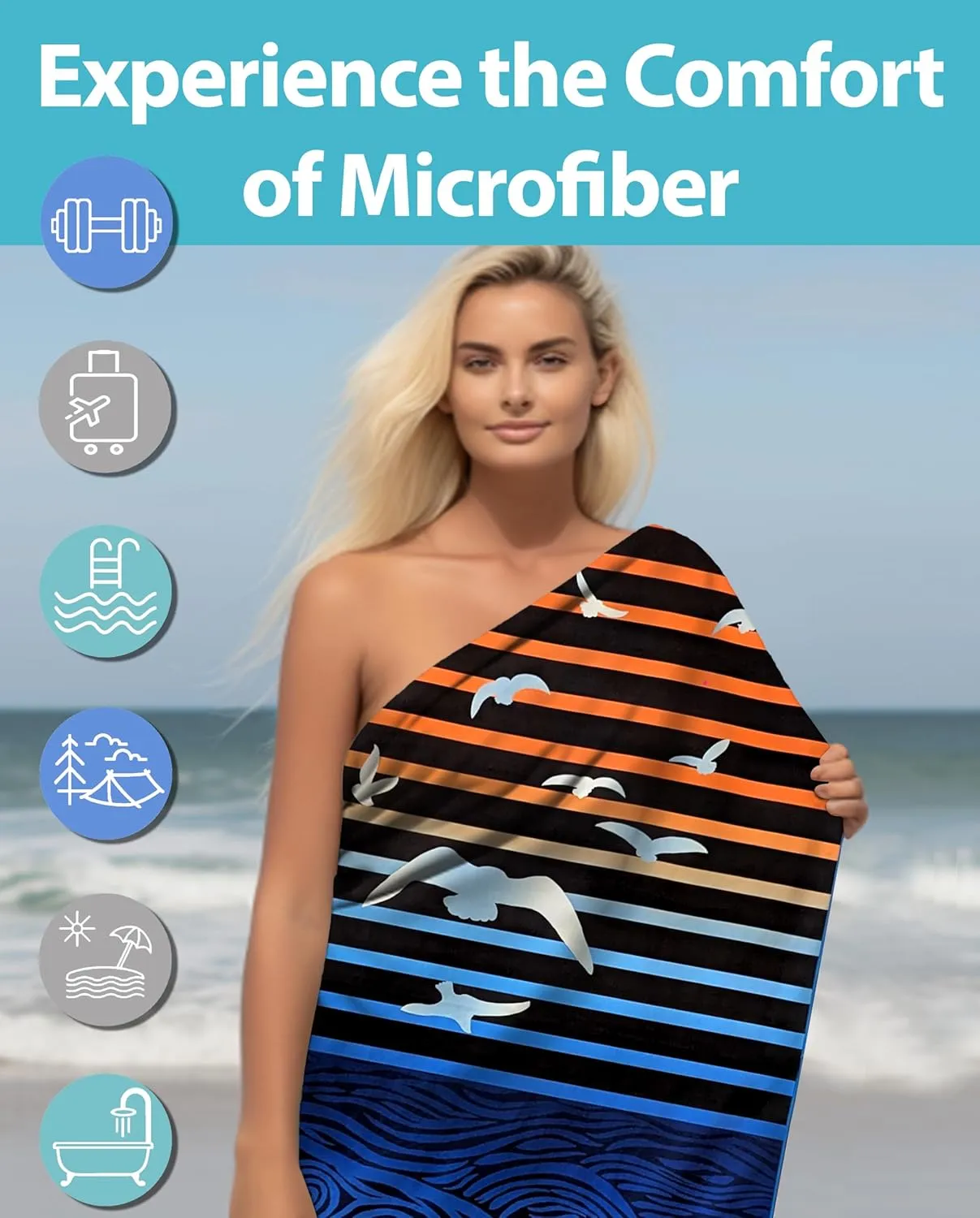 Microfiber Beach Towel Oversized 71"X32" Lightweight -Quick Dry, Sand Free, Double Sided - High Absorbent, Compact Includes Carry Bag, Pool, Gym, Camping, Beach Vacation Essentials, Yellow
