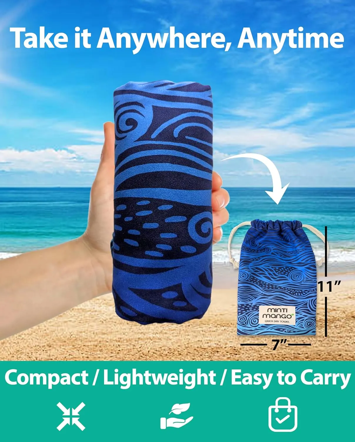 Microfiber Beach Towel Oversized 71"X32" Lightweight -Quick Dry, Sand Free, Double Sided - High Absorbent, Compact Includes Carry Bag, Pool, Gym, Camping, Beach Vacation Essentials, Yellow