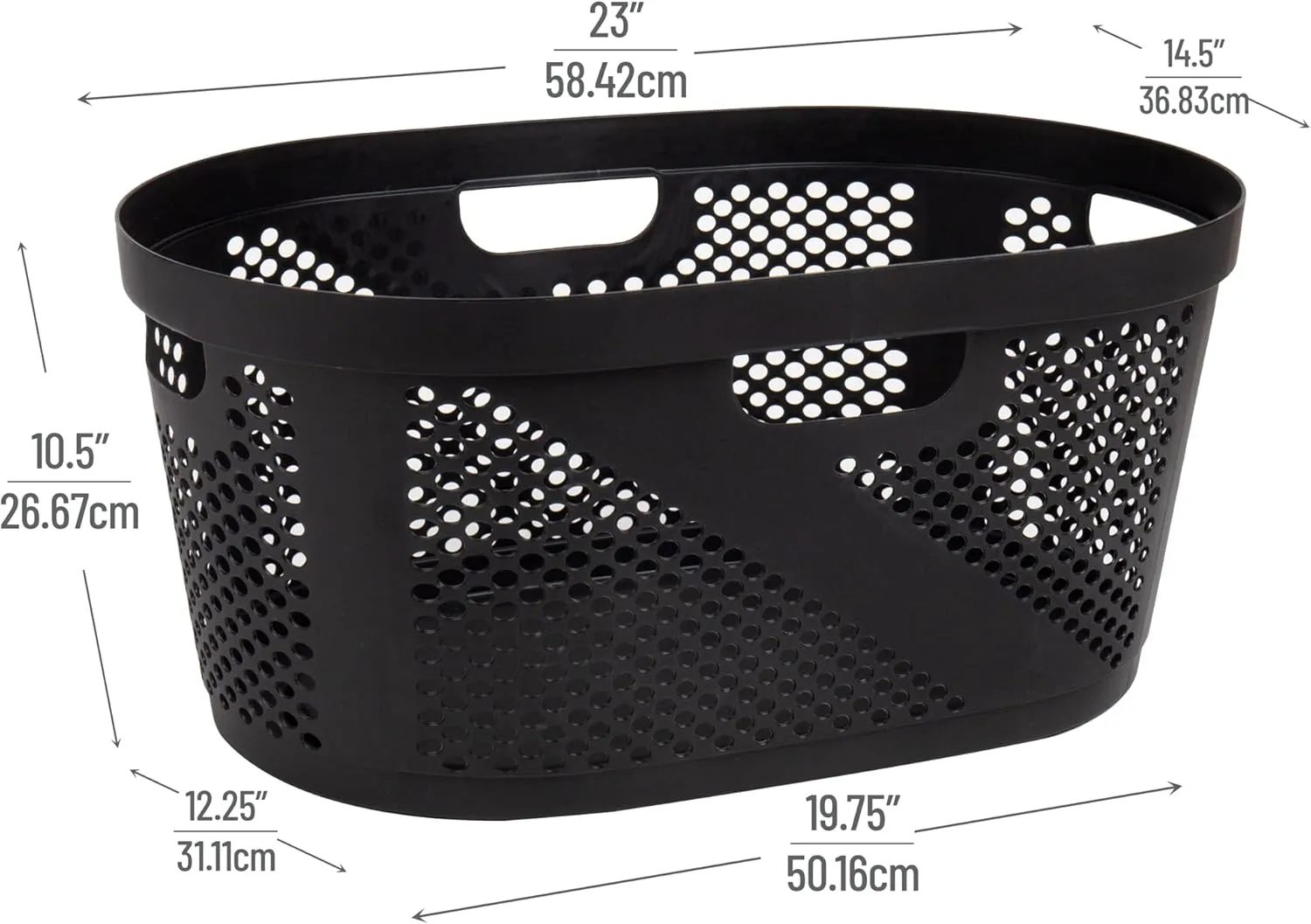 Mind Reader 40L Laundry Basket, Clothes Hamper, Ventilated, Plastic, 23"L x 14.5"W x 10.5"H, Set of 2, Black