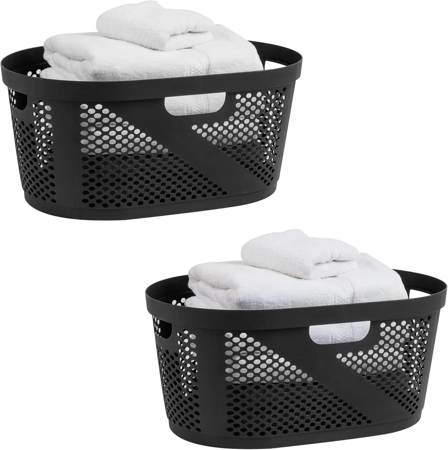 Mind Reader 40L Laundry Basket, Clothes Hamper, Ventilated, Plastic, 23"L x 14.5"W x 10.5"H, Set of 2, Black