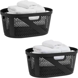 Mind Reader 40L Laundry Basket, Clothes Hamper, Ventilated, Plastic, 23"L x 14.5"W x 10.5"H, Set of 2, Black