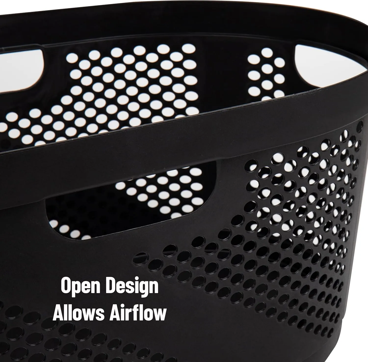 Mind Reader 40L Laundry Basket, Clothes Hamper, Ventilated, Plastic, 23"L x 14.5"W x 10.5"H, Set of 2, Black