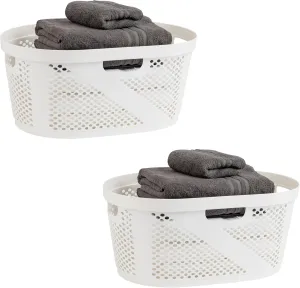 Mind Reader 40L Laundry Basket, Clothes Hamper, Ventilated, Plastic, 23"L x 14.5"W x 10.5"H, Set of 2, White