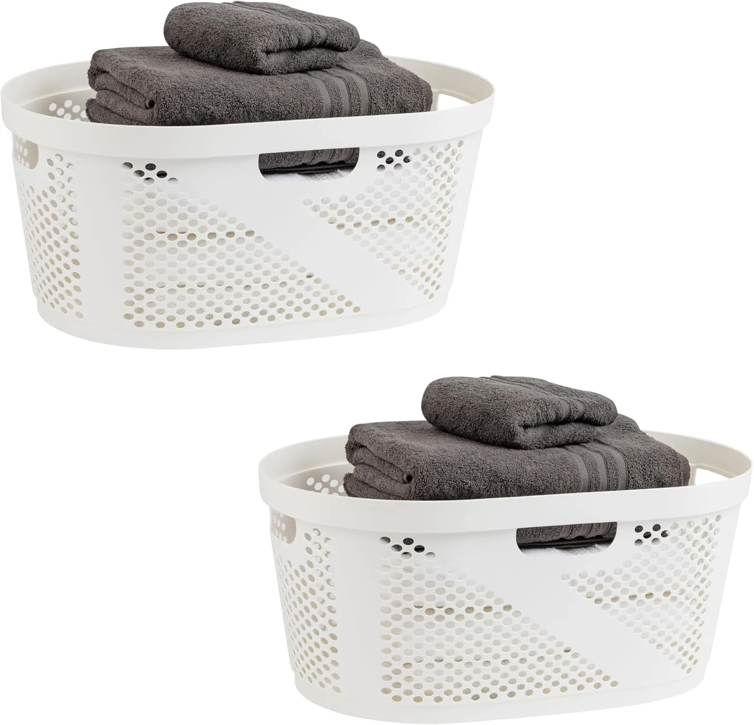 Mind Reader 40L Laundry Basket, Clothes Hamper, Ventilated, Plastic, 23"L x 14.5"W x 10.5"H, Set of 2, White