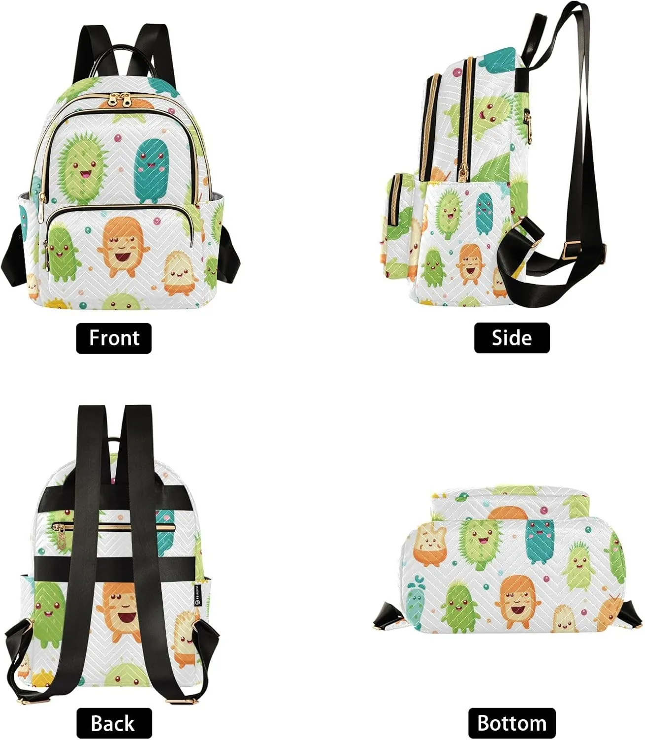 Mini Backpack Purse for Women, Colorful Cartoon Bacterial Travel Bag Casual Daypack Shoulder Bag