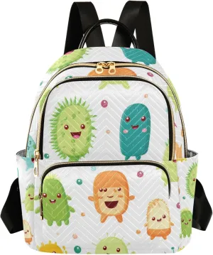 Mini Backpack Purse for Women, Colorful Cartoon Bacterial Travel Bag Casual Daypack Shoulder Bag