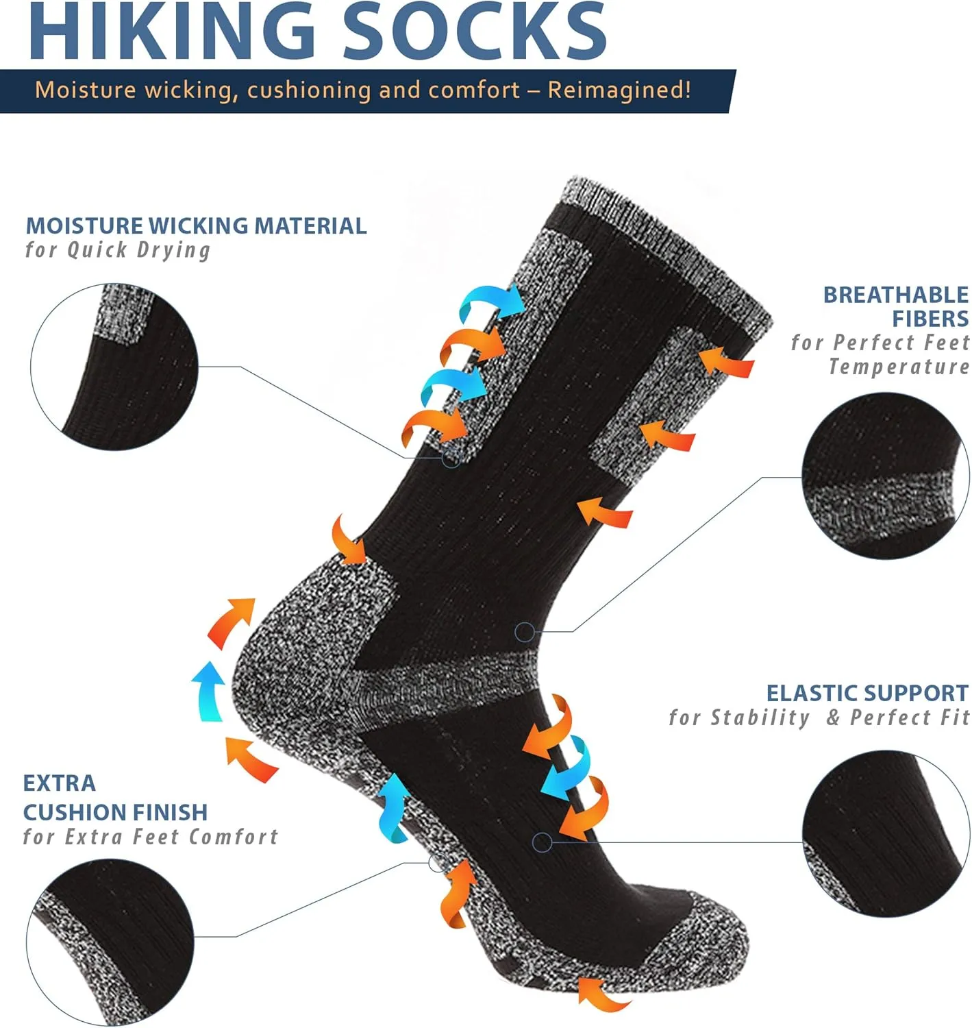 MIRMARU Men's 5 Pairs Multi Performance Outdoor Sports Hiking Trekking Crew Socks