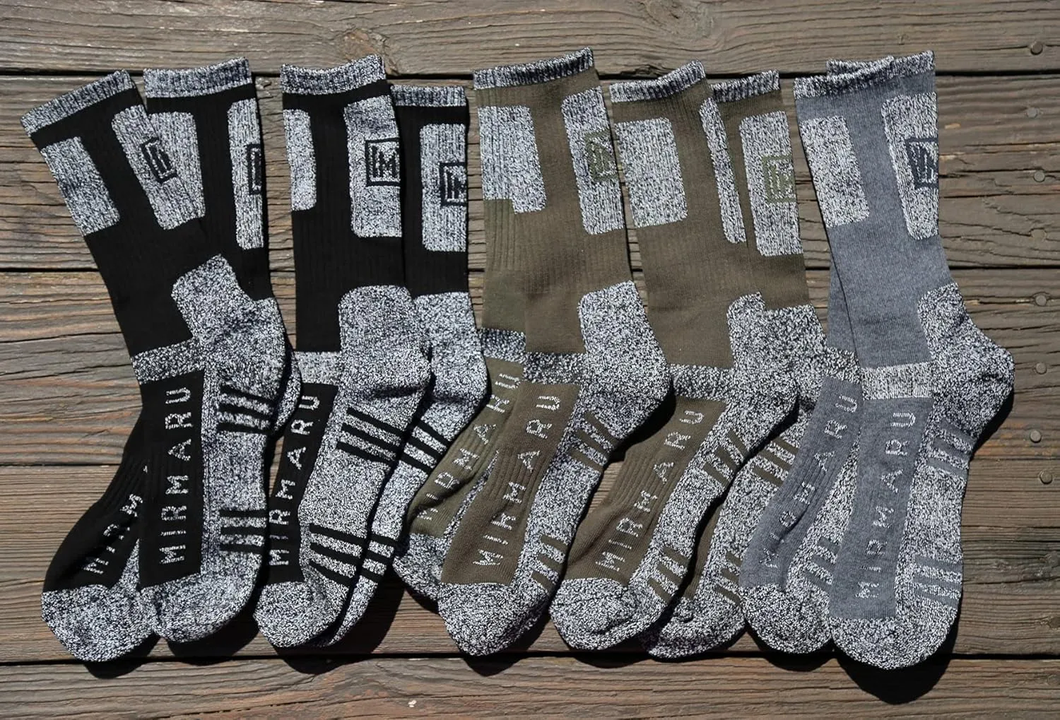 MIRMARU Men's 5 Pairs Multi Performance Outdoor Sports Hiking Trekking Crew Socks