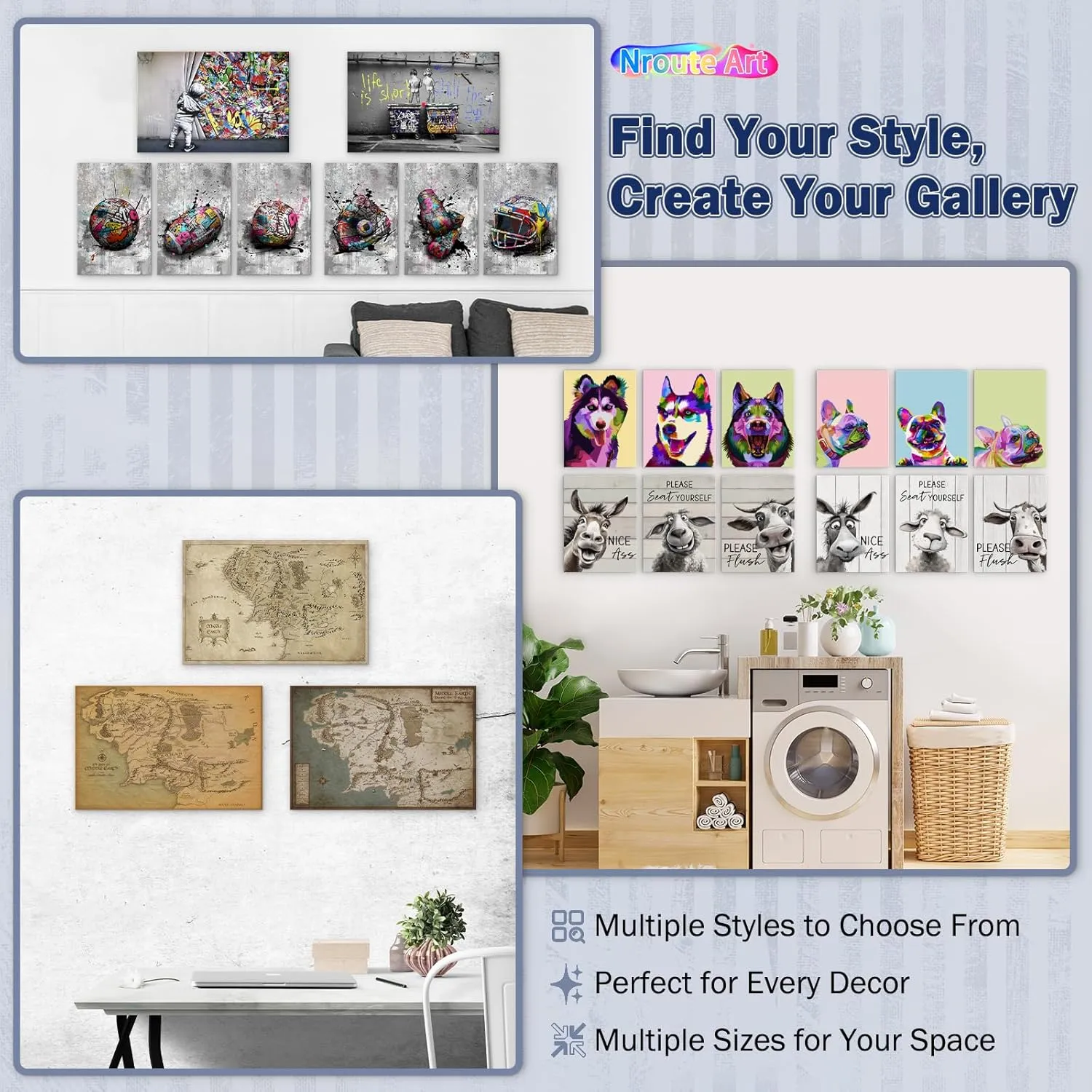 Mistyefly 3 Piece Husky Canvas Wall Art with Built-in Wooden Frame - Dog Wall Art, Animal Poster & Pet Painting for Office & Bedroom - Lightweight, Ready to Hang, 12x16x3 Inches
