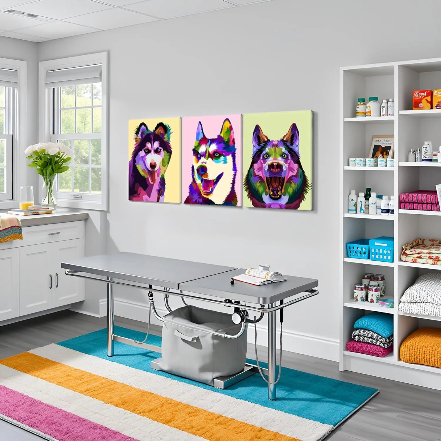 Mistyefly 3 Piece Husky Canvas Wall Art with Built-in Wooden Frame - Dog Wall Art, Animal Poster & Pet Painting for Office & Bedroom - Lightweight, Ready to Hang, 12x16x3 Inches