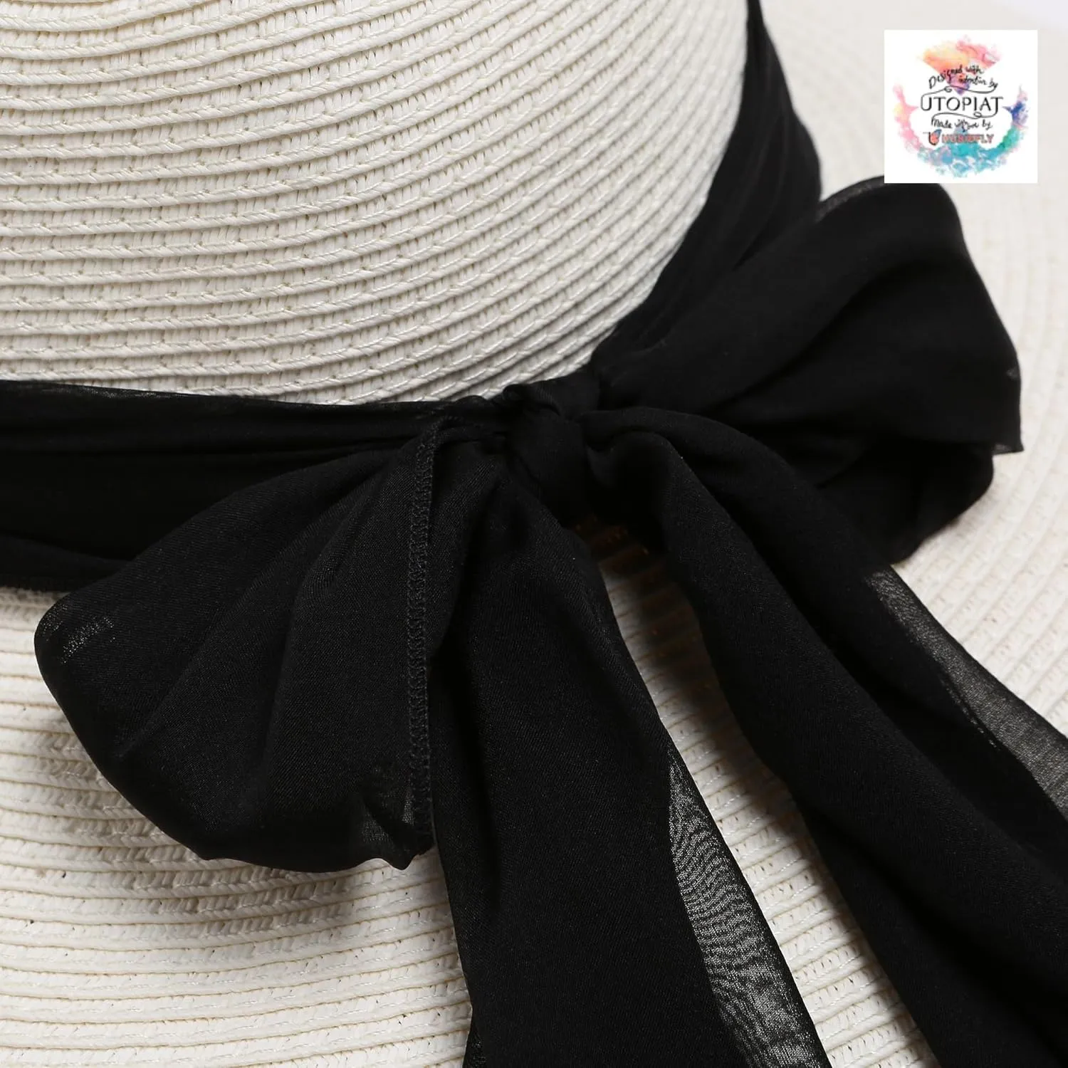 MIU Audrey Hepburn Hat for Women - Wide Brim, Adjustable, 100% White Straw Hat - Perfect for Beach Holiday