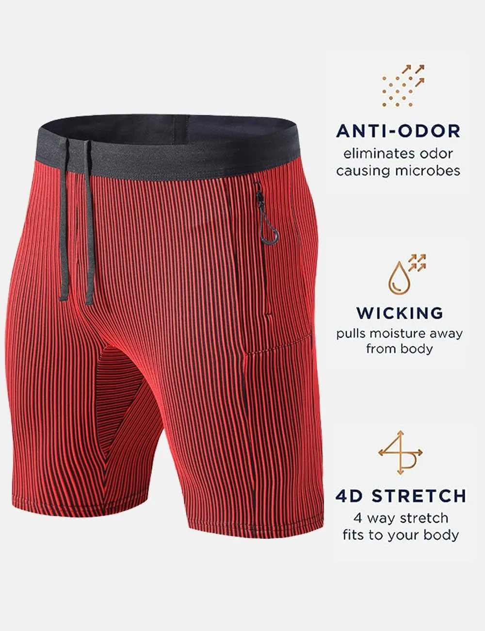 MIZOK Men's Stripe Performance Compression Workout Shorts Tight Gym Athletic Shorts with Pockets