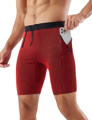 MIZOK Men's Stripe Performance Compression Workout Shorts Tight Gym Athletic Shorts with Pockets
