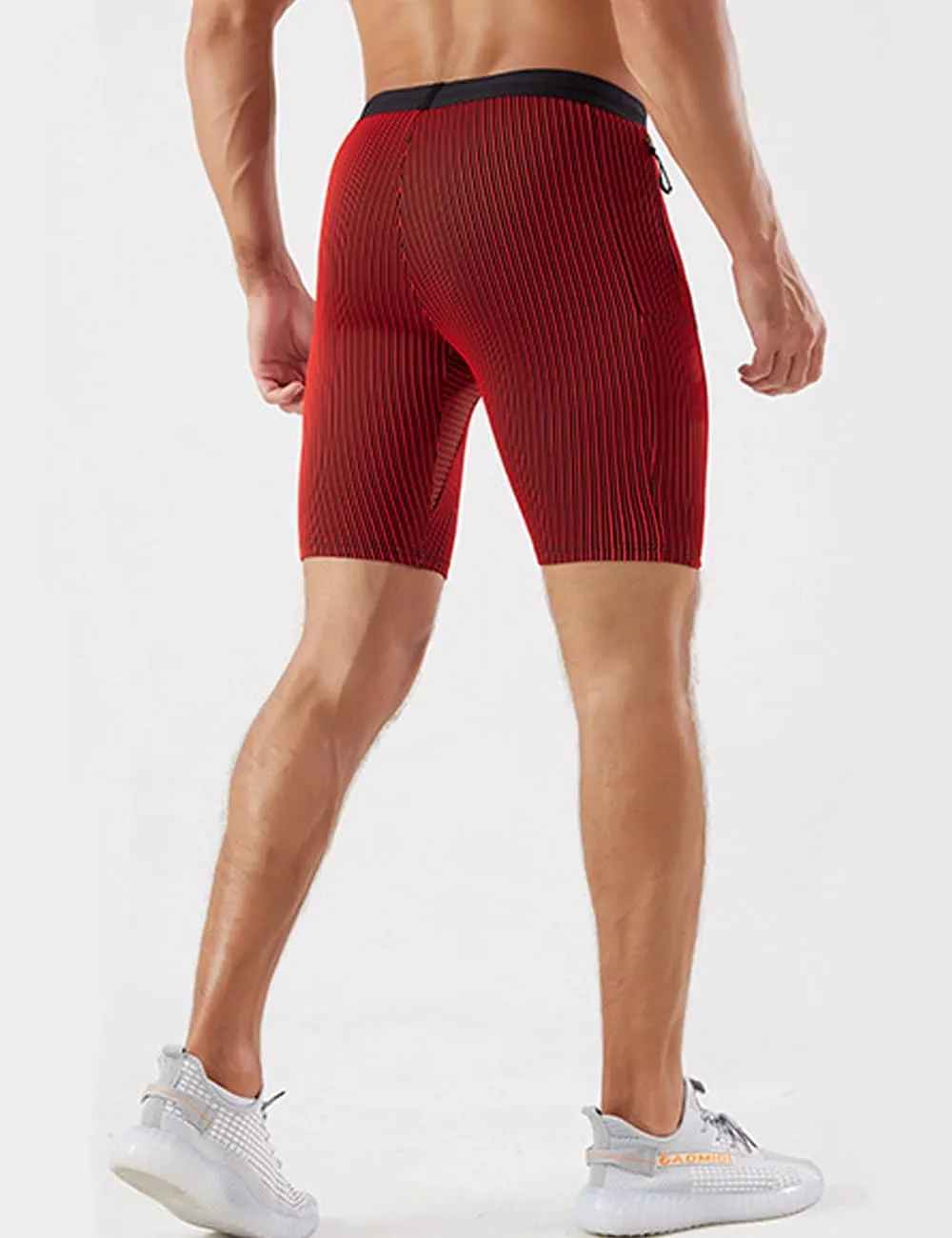 MIZOK Men's Stripe Performance Compression Workout Shorts Tight Gym Athletic Shorts with Pockets