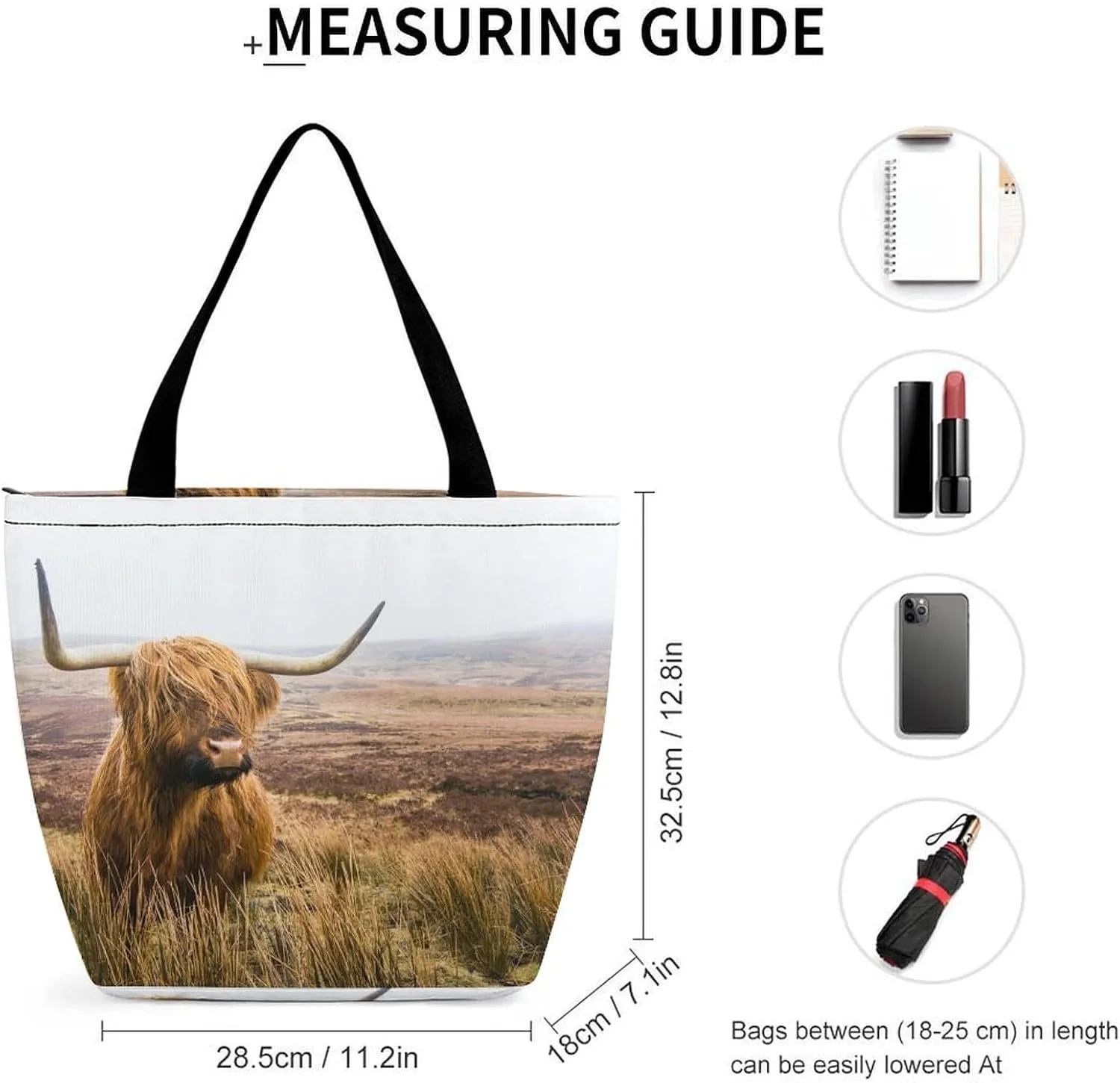 MoBlinko Brown Scottish Highlands Tote Bag for Women Reusable Handbags Shoulder Bags with Zipper for Yoga Grocery Gifts