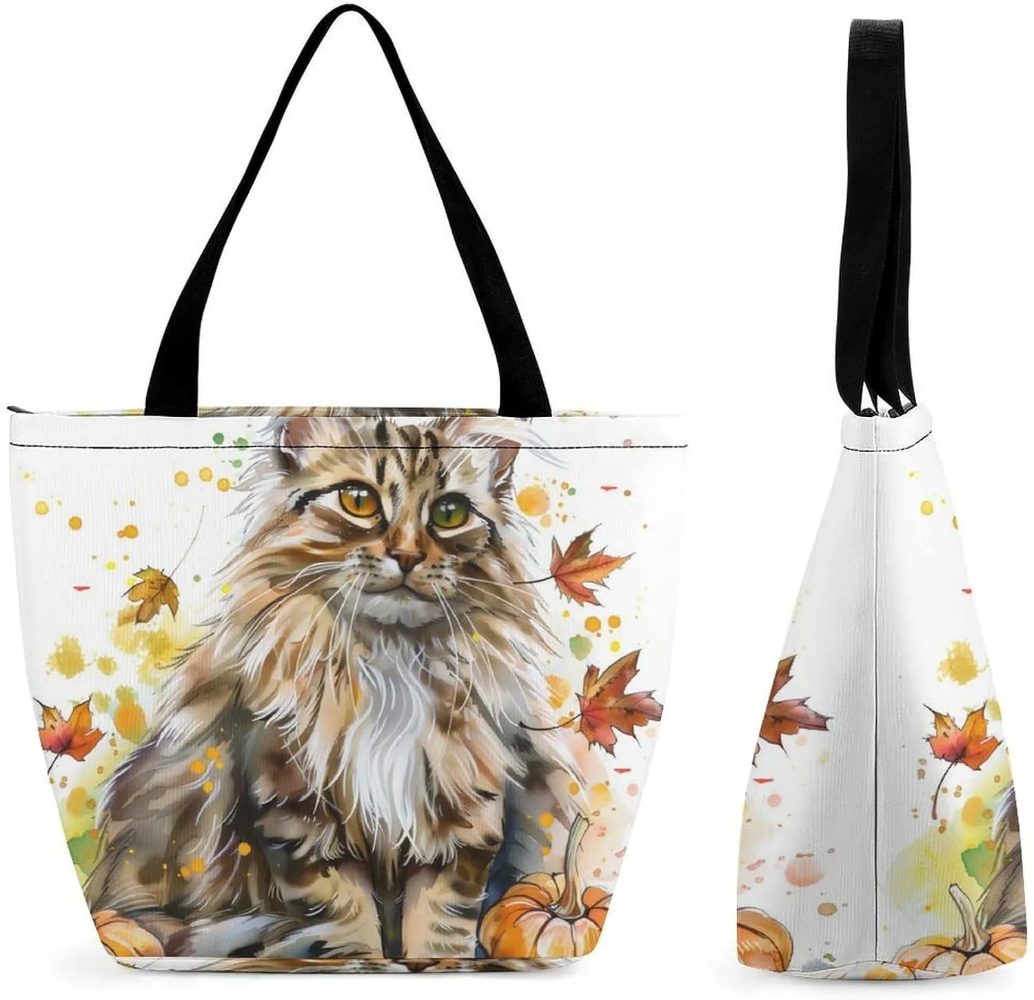 MoBlinko Cat Fall Women Tote Bags Yoga Reusable Grocery Bagsshoulder Bag Handbag with Zipper