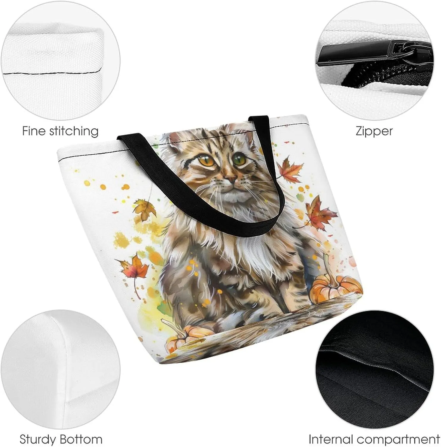 MoBlinko Cat Fall Women Tote Bags Yoga Reusable Grocery Bagsshoulder Bag Handbag with Zipper