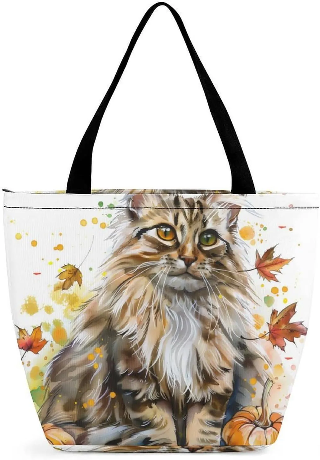 MoBlinko Cat Fall Women Tote Bags Yoga Reusable Grocery Bagsshoulder Bag Handbag with Zipper