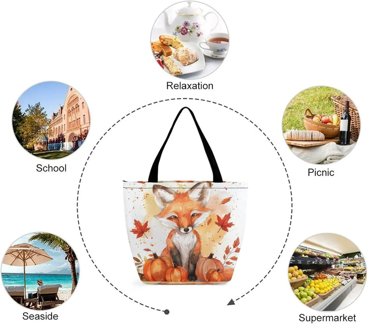 MoBlinko Fall Highland Cattle Women Tote Bags Yoga Reusable Grocery Bagsshoulder Bag Handbag with Zipper