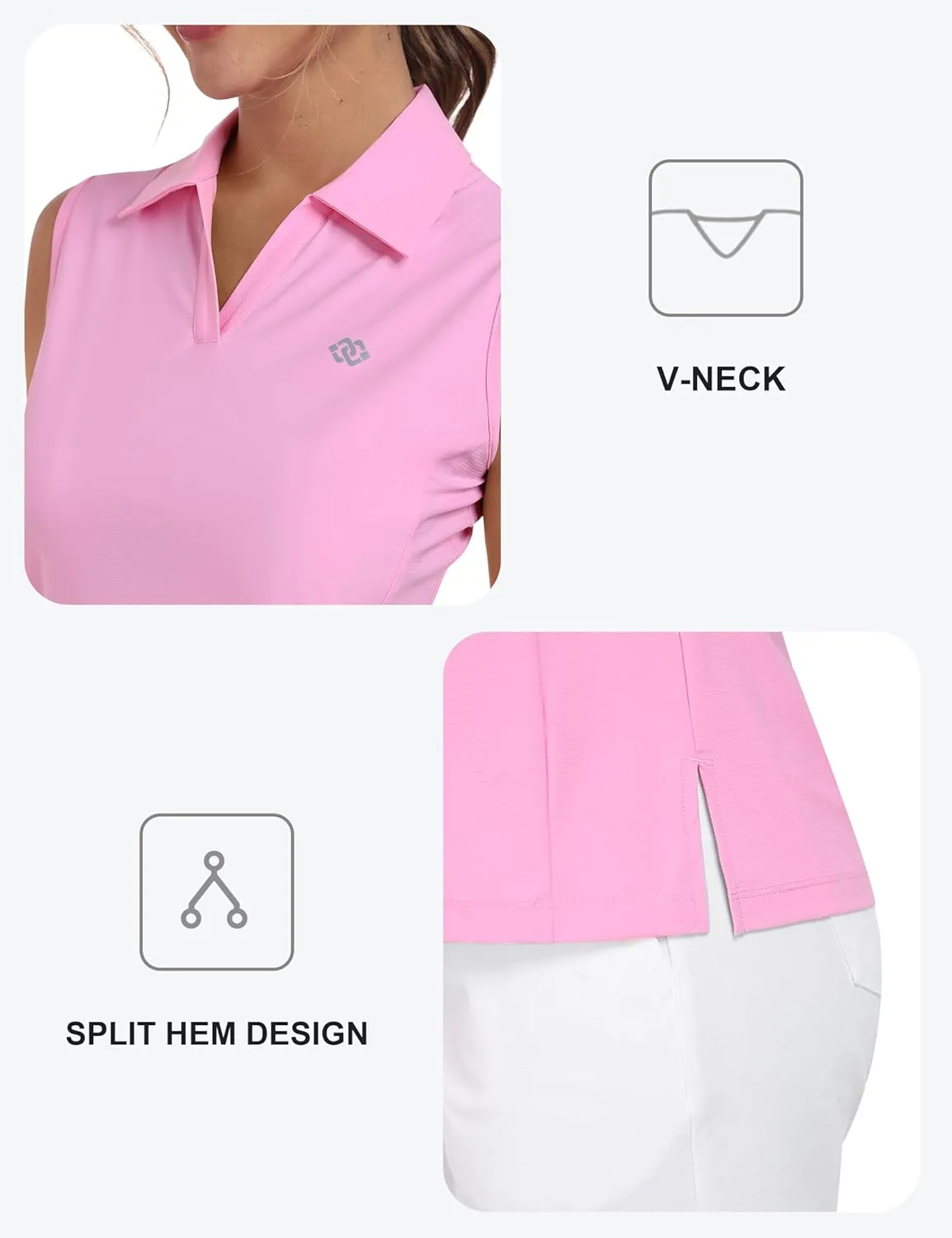 MoFiz Women Racerback Sleeveless Golf Polo Shirts V-Neck Collarless Tennis Running Tank Tops Quick Dry Athletic Casual