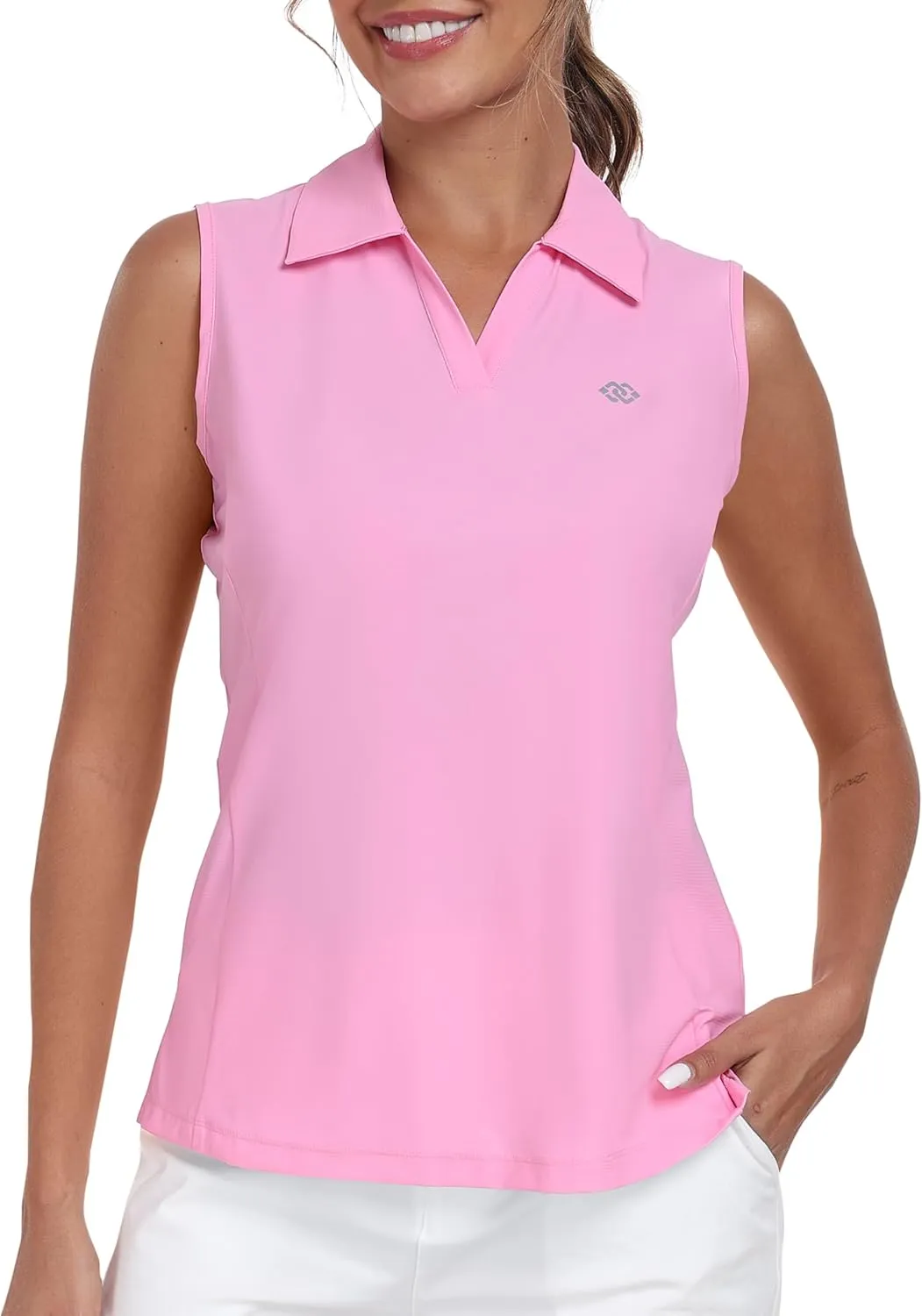 MoFiz Women Racerback Sleeveless Golf Polo Shirts V-Neck Collarless Tennis Running Tank Tops Quick Dry Athletic Casual