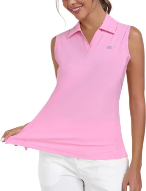 MoFiz Women Racerback Sleeveless Golf Polo Shirts V-Neck Collarless Tennis Running Tank Tops Quick Dry Athletic Casual