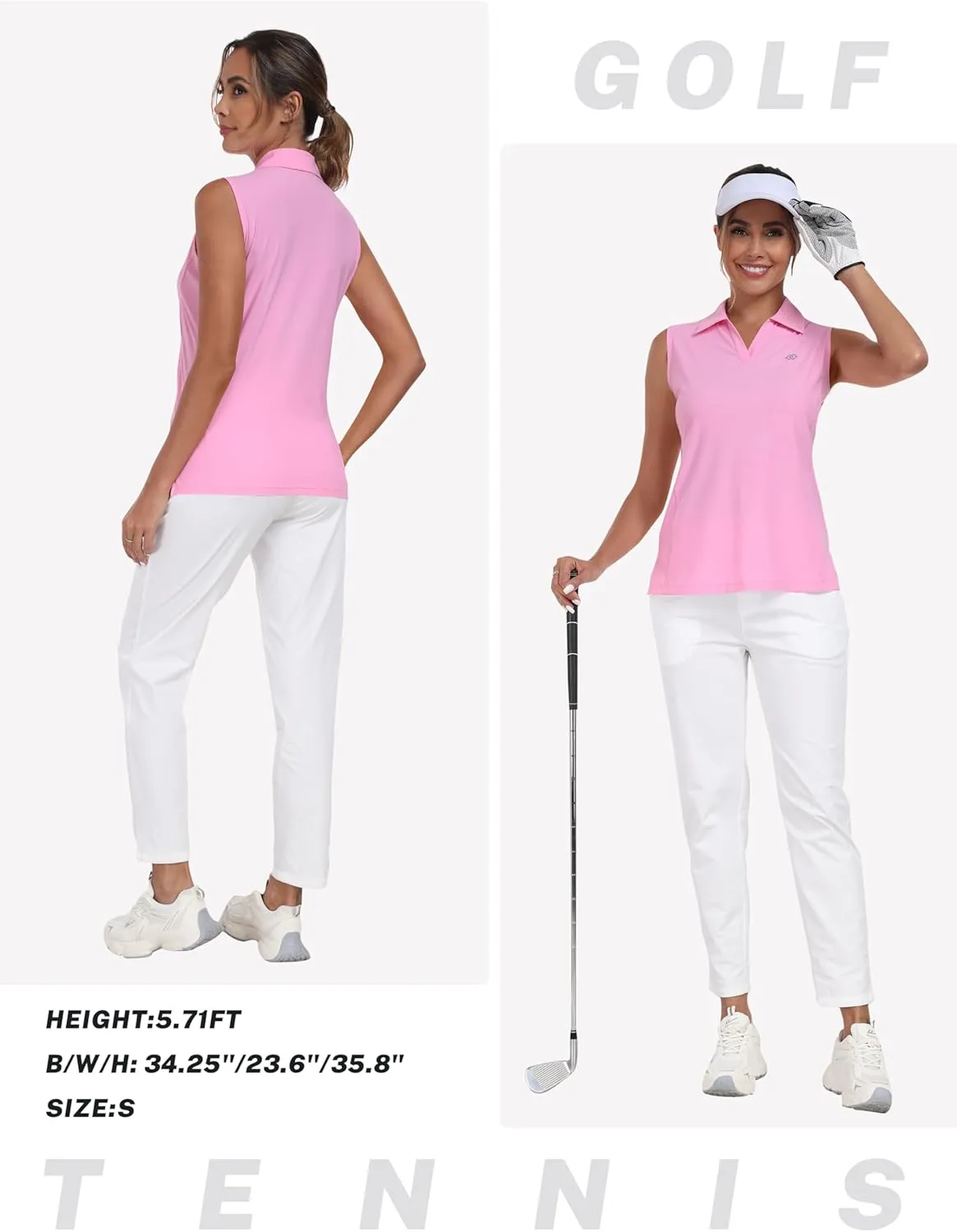 MoFiz Women Racerback Sleeveless Golf Polo Shirts V-Neck Collarless Tennis Running Tank Tops Quick Dry Athletic Casual