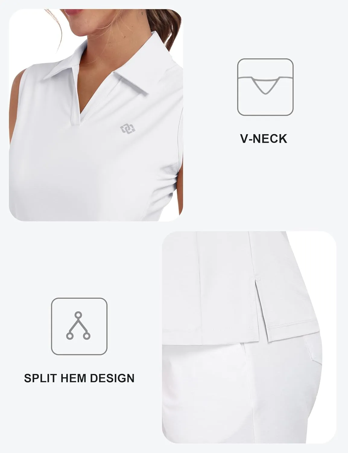 MoFiz Women Racerback Sleeveless Golf Polo Shirts V-Neck Collarless Tennis Running Tank Tops Quick Dry Athletic Casual