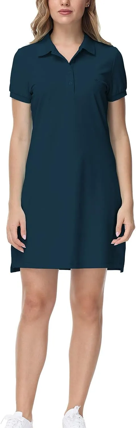 MoFiz Women's Golf Tennis Dress Sports Polo Dress Short Sleeve Quick Dry Casual Workwear Button