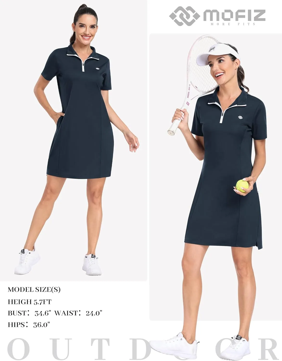 MoFiz Women's Golf Tennis Dress Sports Polo Dress Short Sleeve Quick Dry Casual Workwear Button