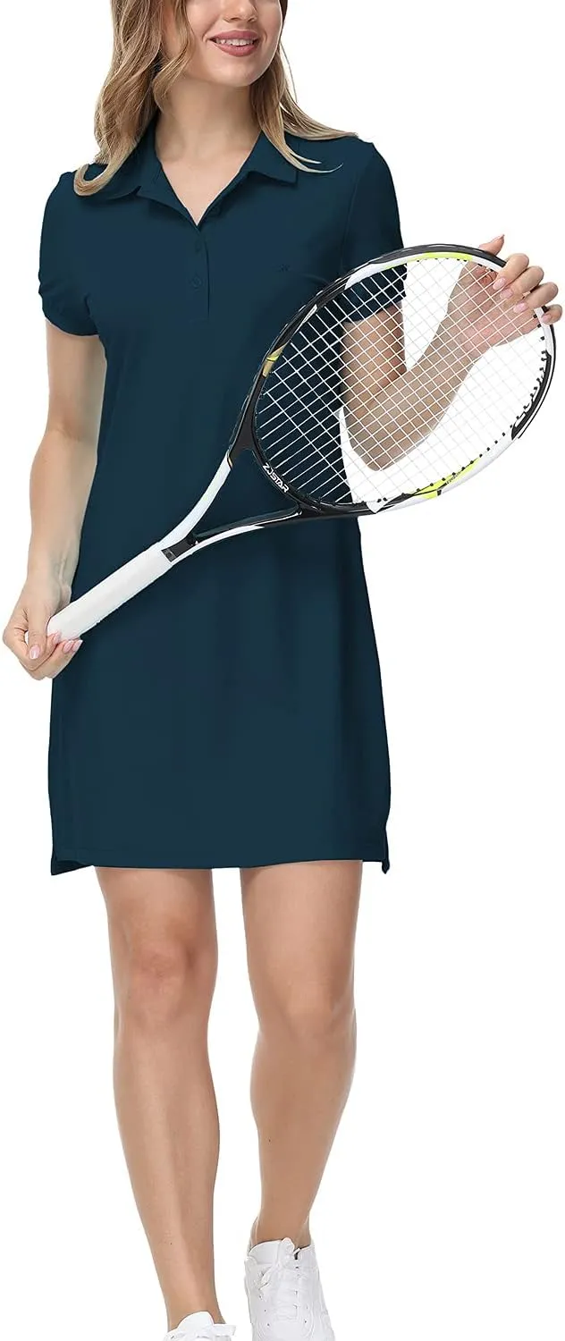 MoFiz Women's Golf Tennis Dress Sports Polo Dress Short Sleeve Quick Dry Casual Workwear Button