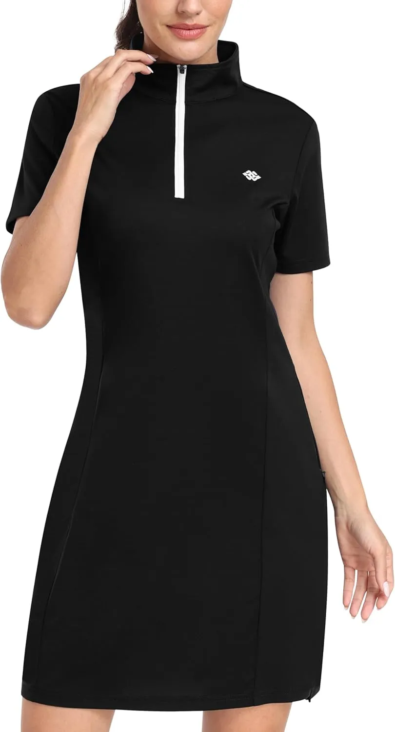 MoFiz Women's Golf Tennis Dress Sports Polo Dress Short Sleeve Quick Dry Casual Workwear Button