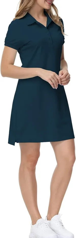 MoFiz Women's Golf Tennis Dress Sports Polo Dress Short Sleeve Quick Dry Casual Workwear Button