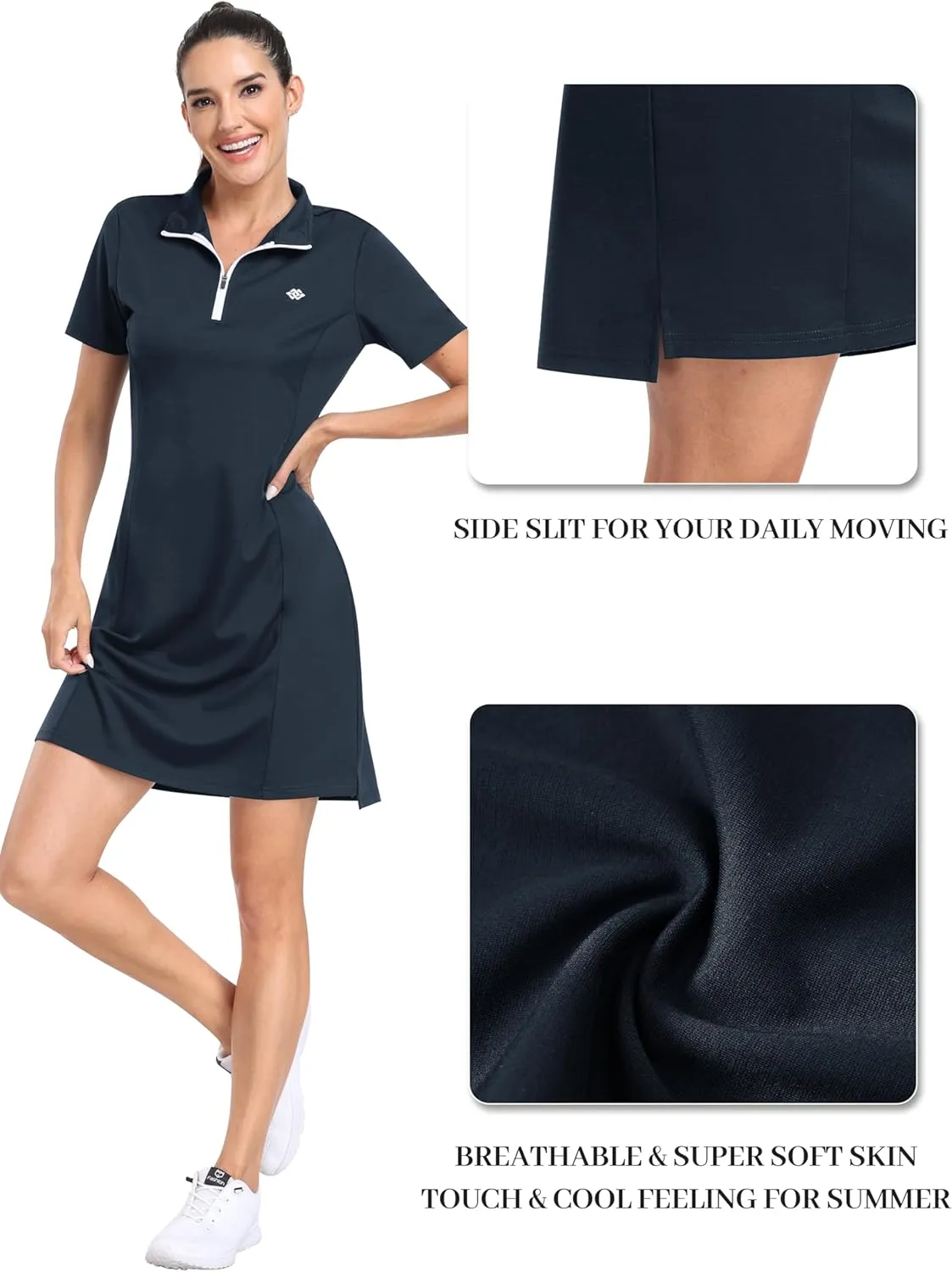 MoFiz Women's Golf Tennis Dress Sports Polo Dress Short Sleeve Quick Dry Casual Workwear Button