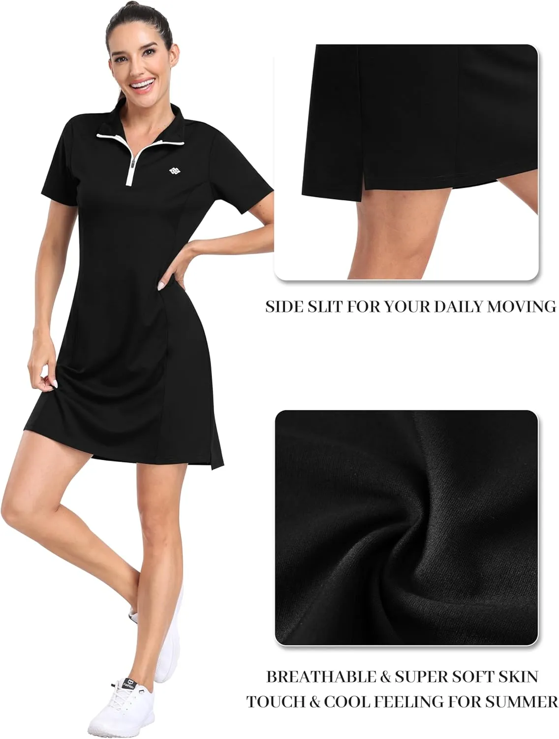 MoFiz Women's Golf Tennis Dress Sports Polo Dress Short Sleeve Quick Dry Casual Workwear Button