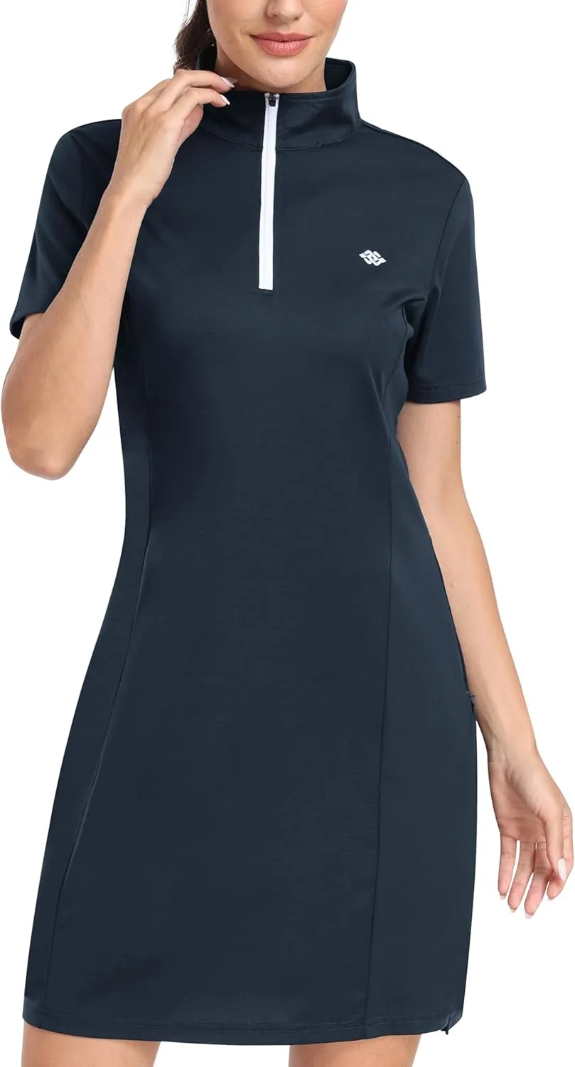 MoFiz Women's Golf Tennis Dress Sports Polo Dress Short Sleeve Quick Dry Casual Workwear Button