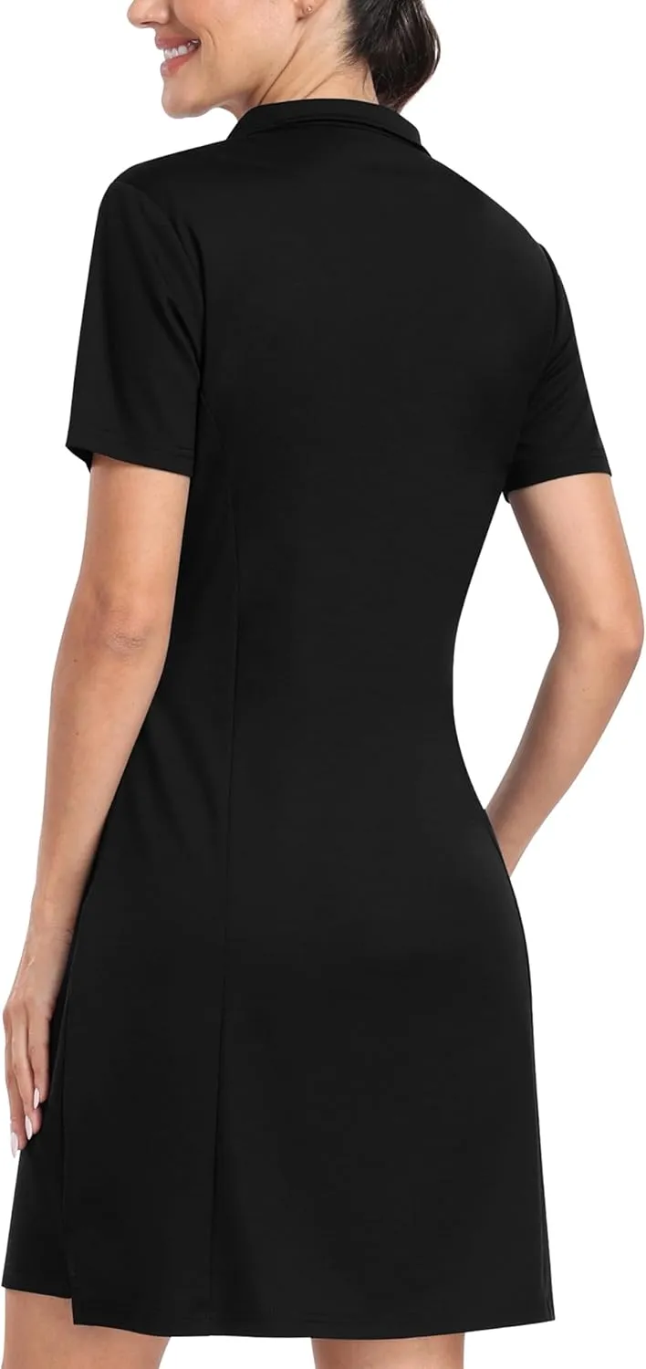 MoFiz Women's Golf Tennis Dress Sports Polo Dress Short Sleeve Quick Dry Casual Workwear Button