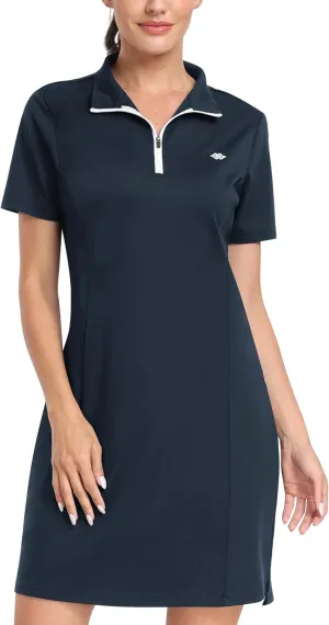 MoFiz Women's Golf Tennis Dress Sports Polo Dress Short Sleeve Quick Dry Casual Workwear Button
