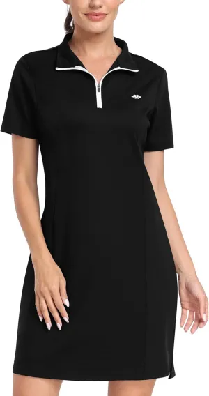 MoFiz Women's Golf Tennis Dress Sports Polo Dress Short Sleeve Quick Dry Casual Workwear Button