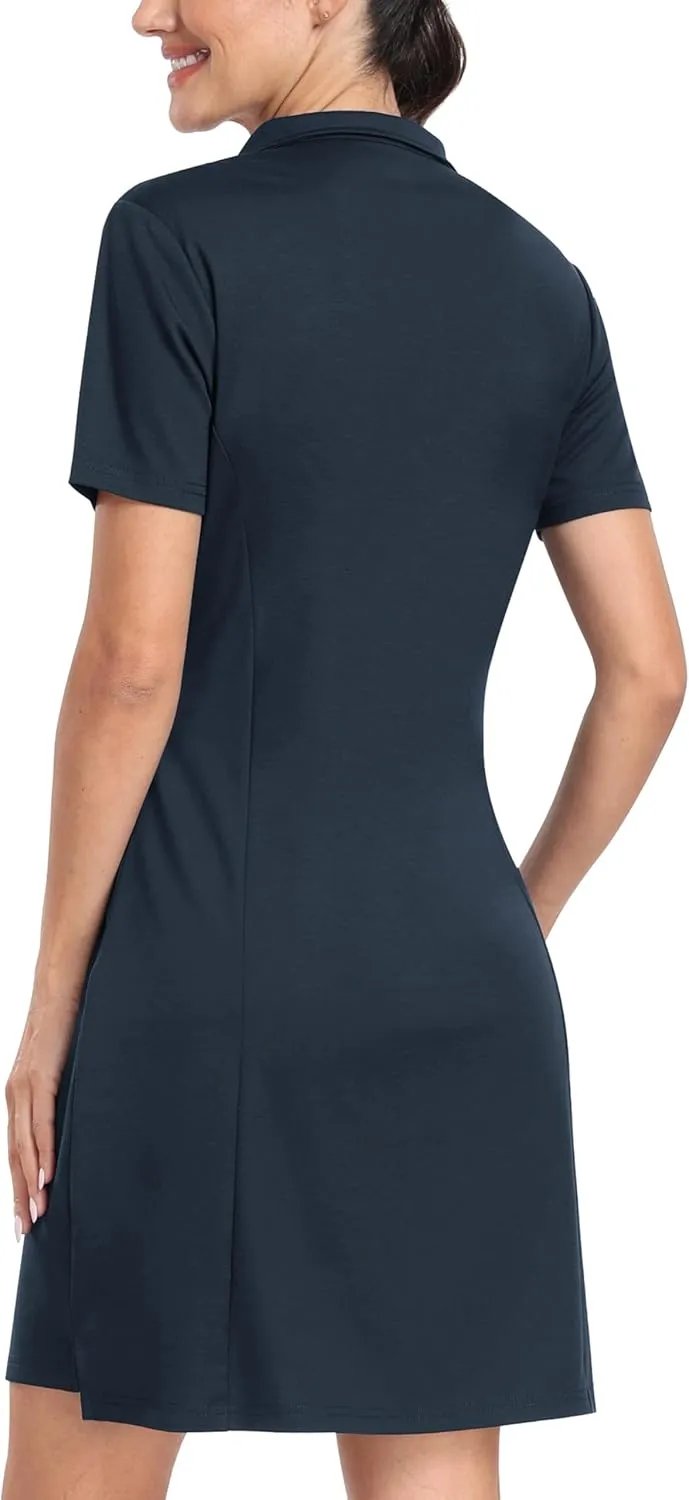 MoFiz Women's Golf Tennis Dress Sports Polo Dress Short Sleeve Quick Dry Casual Workwear Button