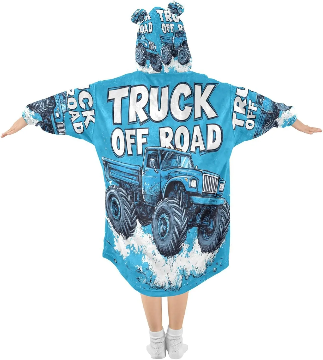 Monster Truck Blue Wearable Blanket Hoodie Oversized Blanket Sweatshirt with Pockets Gifts for Kids Girls