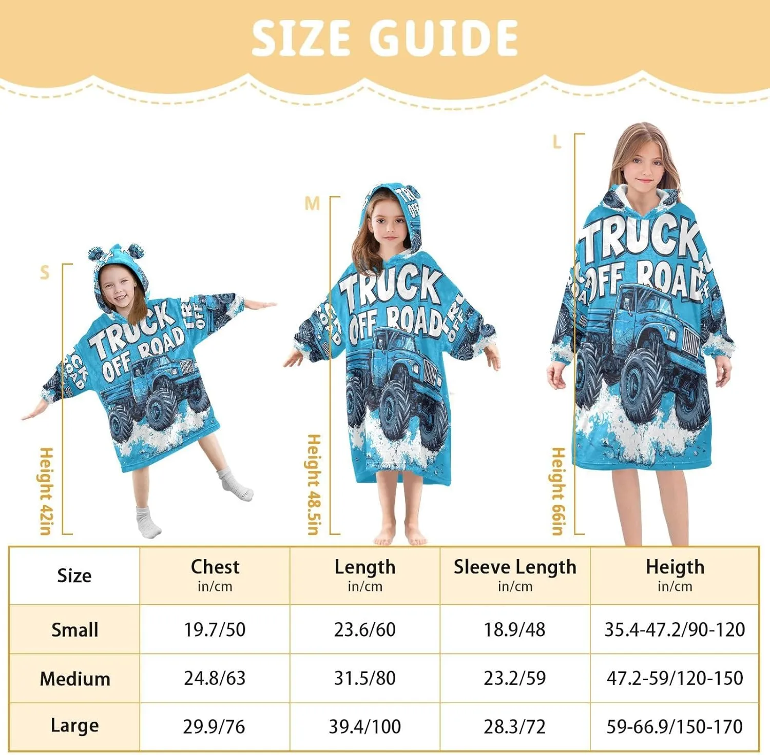 Monster Truck Blue Wearable Blanket Hoodie Oversized Blanket Sweatshirt with Pockets Gifts for Kids Girls