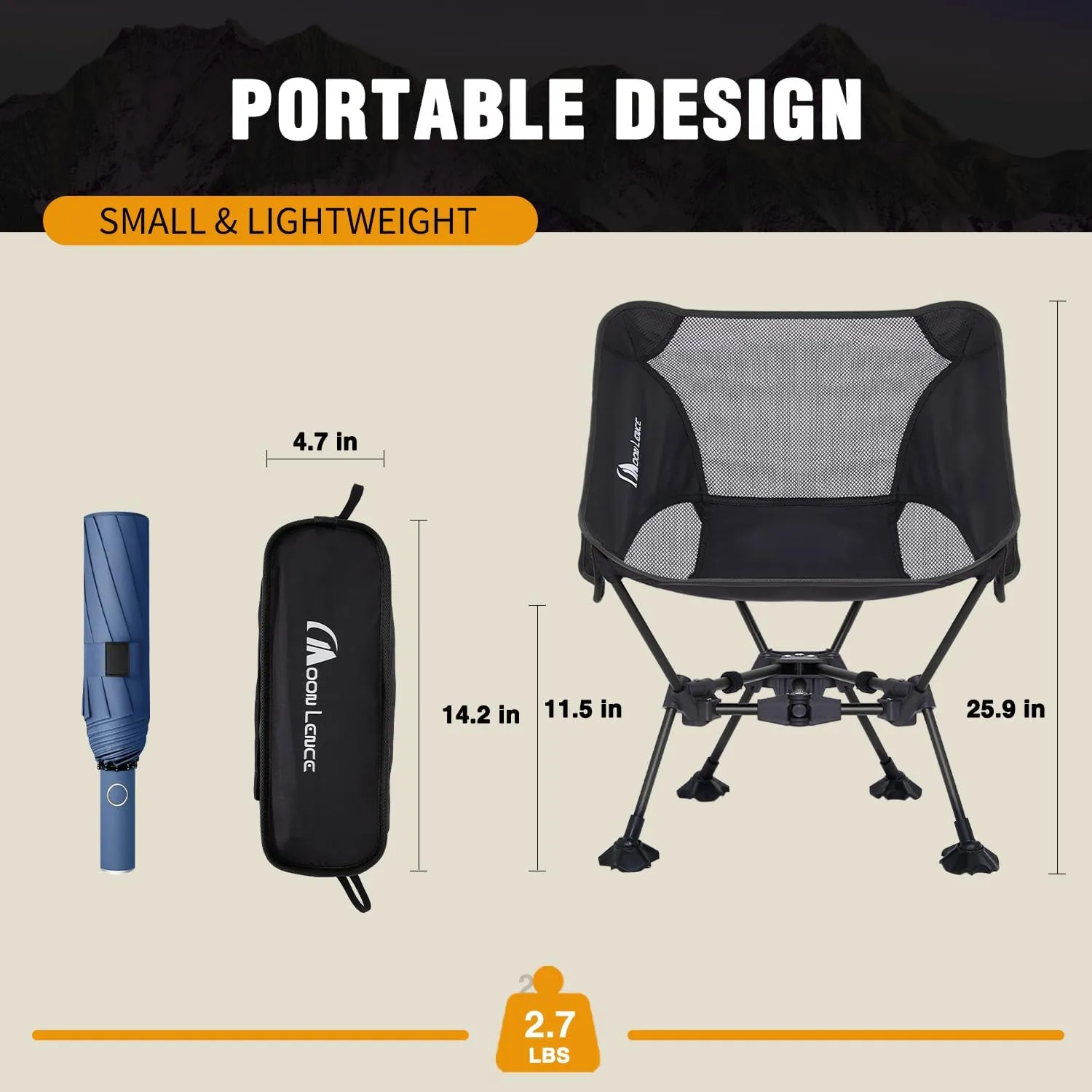 MOON LENCE Portable Camping Chair Backpacking Chair - The 4th Generation Ultralight Folding Chair - Compact, Lightweight Foldable Chairs for Hiking Mountaineering, Beach