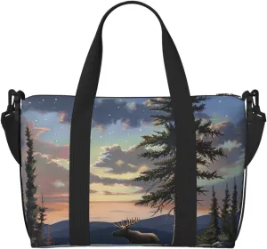 Moose Mountain Pine Tree Wilderness Printed Travel Duffel Bag for Men Women Shoulder Weekender Overnight Bags for for Beach Swim Sports Gym