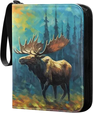 Moose Oil Painting Card Binder Trading Cards Holder 4-Pocket，Album Pages Card Display Sleeves Fits 400 Cards Collector Book