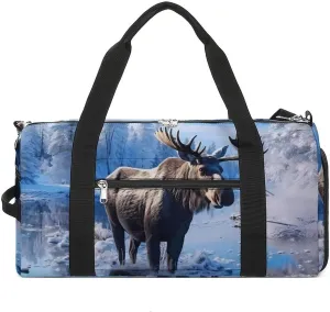 Moose Trees Snow Winter Sports Gym Bag for Men Women Travel Duffel Bag with Shoulder Strap