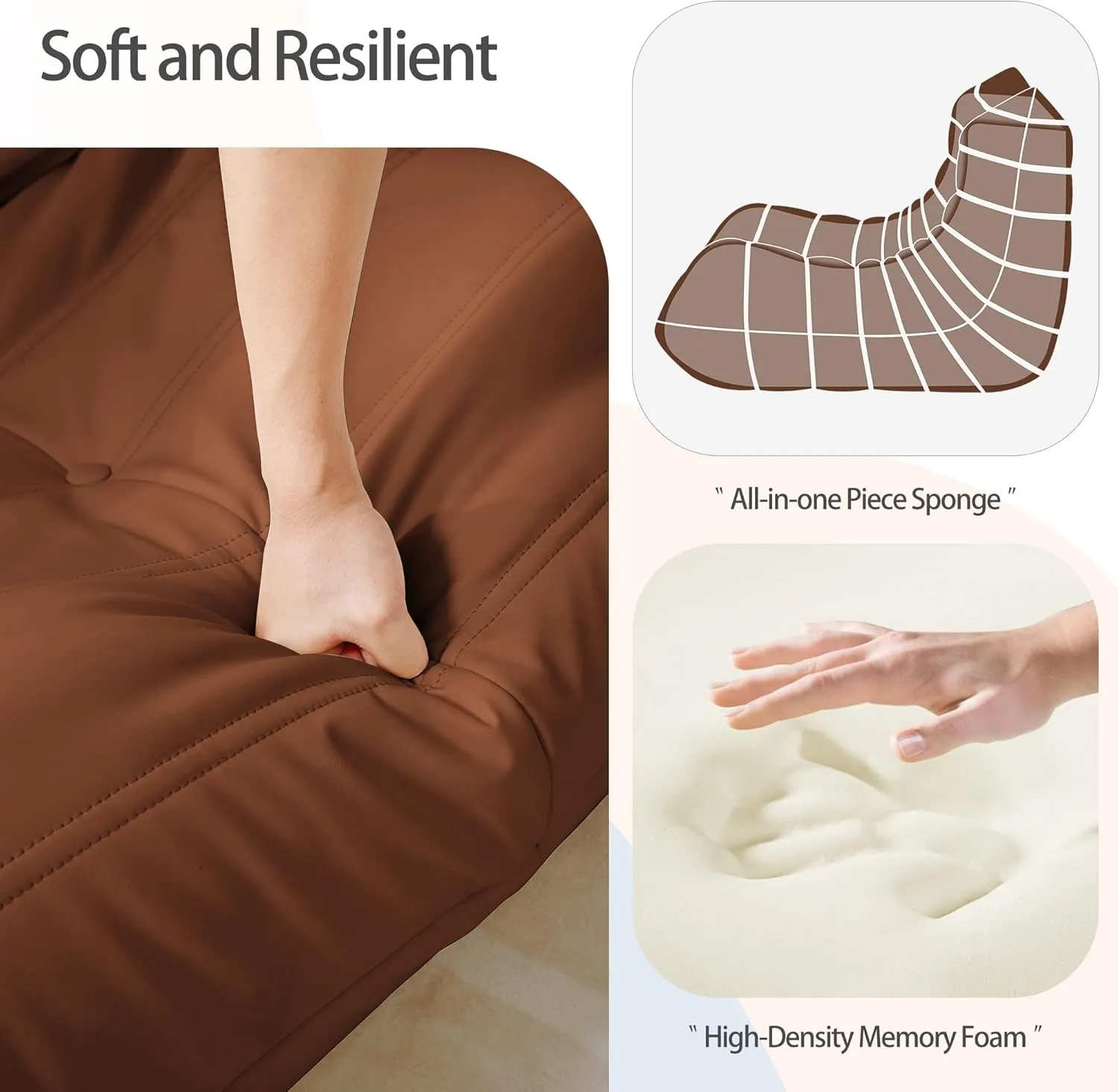 Morden Fort Big Bean Bag Chair for Adults, Faux Leather Bean Bag Sofa, Memory Foam Lounge Chairs with Ergonomic Design, Lazy Togo Chair for Living Room, Bedroom, Dorm, Office(Brown)