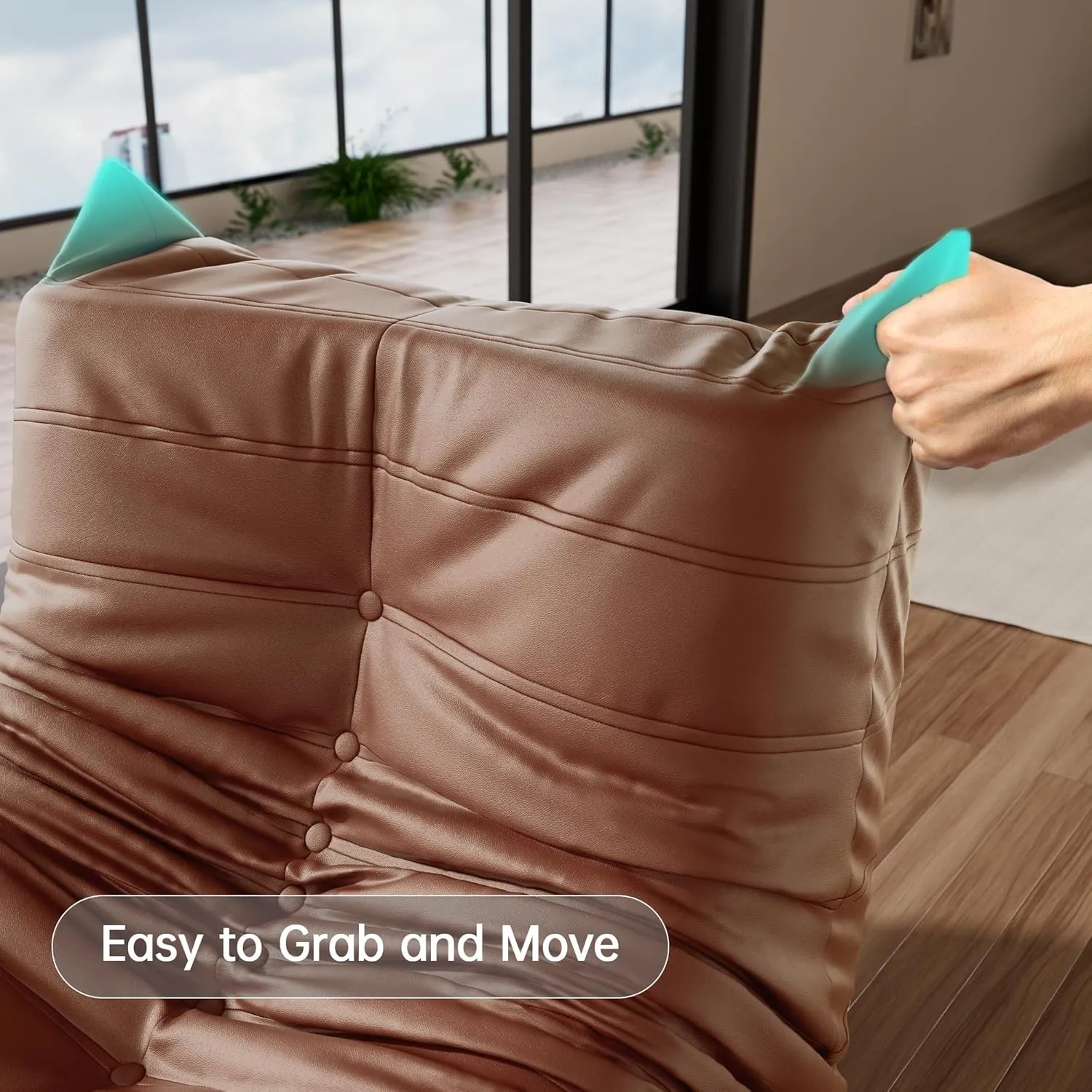 Morden Fort Big Bean Bag Chair for Adults, Faux Leather Bean Bag Sofa, Memory Foam Lounge Chairs with Ergonomic Design, Lazy Togo Chair for Living Room, Bedroom, Dorm, Office(Brown)